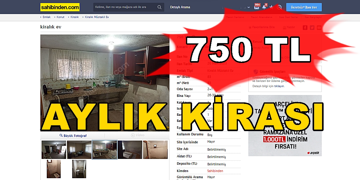 750 TL Kocaeli’nin En Ucuz Kiralık Evi Dairesi Sahibinden !