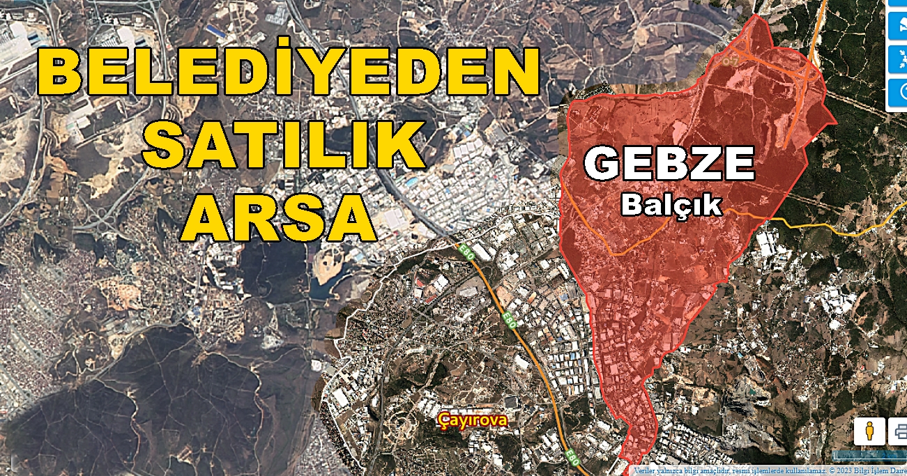 Belediyeden Gebze Balçık Köyü Satılık Arsa 1852 m²-1000 m²