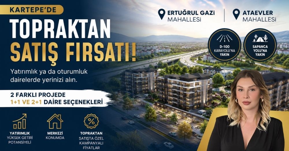Kartepe’de Topraktan Satış Fırsatı: 1+1 ve 2+1 Dairelerde Yeriniz Hazır